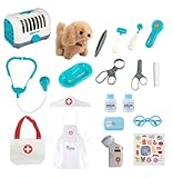 Tierarzt Spielzeug Kinder, 20 Teiliges Tierarzt Spielset mit Hunde Spielzeug, Arztkittel, Hundekäfig, Interaktives Rollenspiele Spielzeug