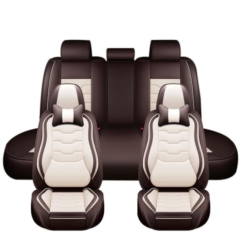 ZSLQKM Car Seat Cover for Land Rover Range Rover Sport 2006-2024,Leather Seat Cover Waterproof, Anti-Slip and Wear Resistant, Easy to Clean and Install,（5 Seats Luxury, Coffee/White）