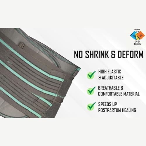 Image of Abdominal & Back Support for Men & Women | Postpartum After Delivery & C-Section | Back Pain Relief with Lumbar Support, Waist & Tummy Compression | Adjustable Double Strap (Belt Length 41 inch, suitable for size - M , Grey)