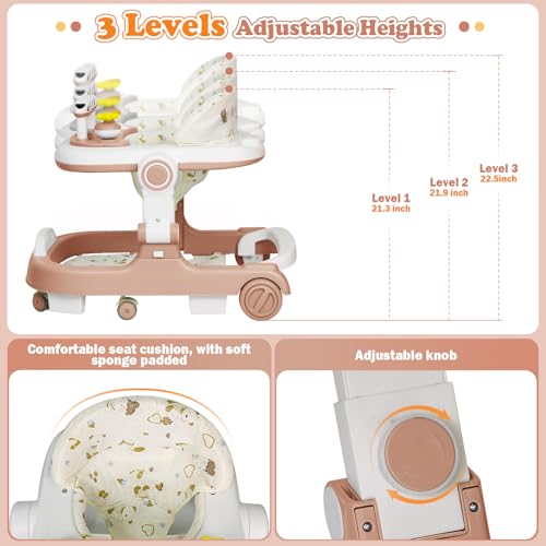 Image of Baby Walker with Wheels, 4 in 1 Foldable Baby Walkers for Boys Girls 6-18 Months, 3 Level Height Adjustment with Bouncing, Feeding Tray & Music, Baby Walker with Activity Center, Toddler Push Walker