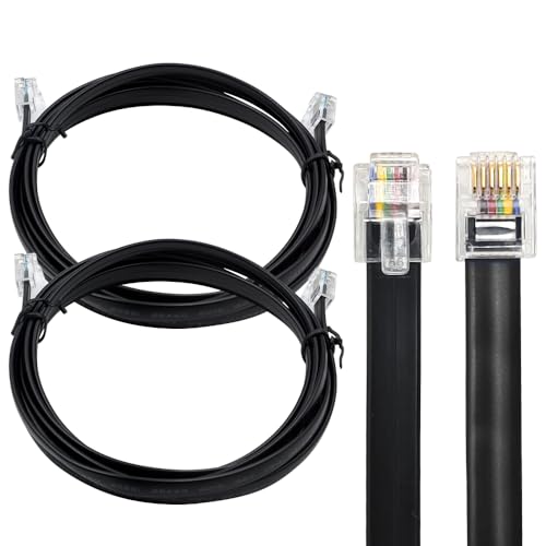 Câble RJ12 anti-interférence extérieur et mural, pack de 2 cordons noirs 6P6C de 1,8 m renforcés AV06111