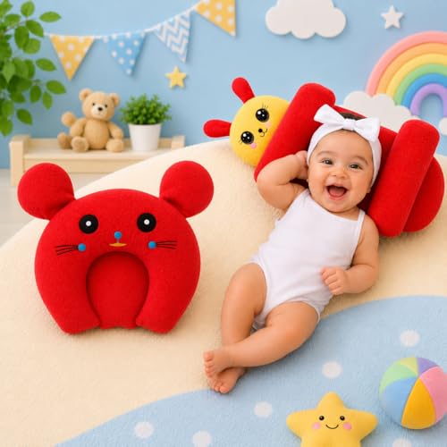 Image of Baby Pillow Combo Set for Newborns & Infants | Toddler Pillow Head Support Cushions with Plush Side Rollers for 0-12 Months