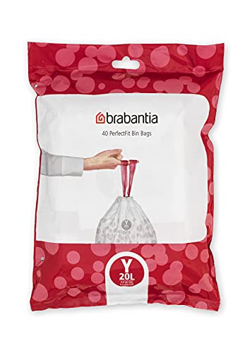 Brabantia Müllbeutel PerfectFit Spenderpackung (Code Y / 20L) Extra Starke müllsäcke Mit Zugband (40 Müllbeutel)