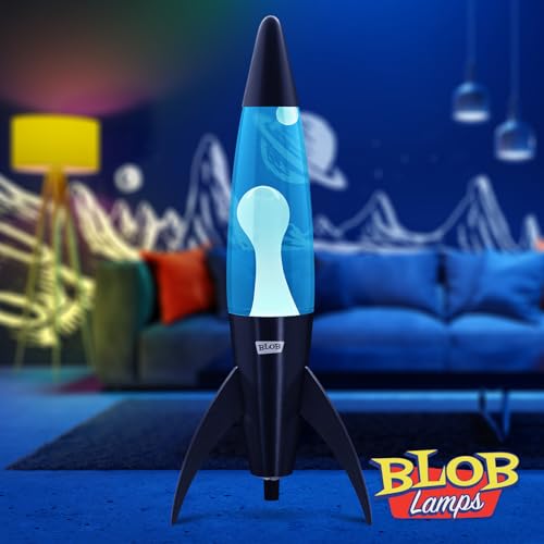 Blob Lamps Rocket Liquid Motion Lamp White Wax Blue Liquid Matt Black Metal Base & Cap 17” Mood Lamp Light