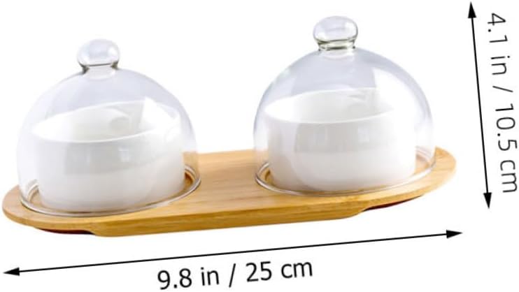 VALICLUD Ceramics Dessert Bowl with Transparent Glass Lid and Tray Food Serving Bowls for Salad Fruit and Desserts Stylish Home and Restaurant Tableware
