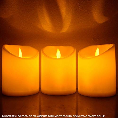 Vela Led Eletrônica Chamejante Amarelo 3 peças CBRN10639