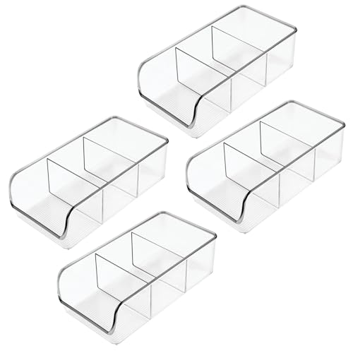 mDesign Plastic Food Storage Bin Organizer with 3 Compartments for Kitchen Cabinet, Pantry, Shelf, Drawer, Fridge, Freezer Organization - Holds Snack Bars - Ligne Collection - 4 Pack - Clear
