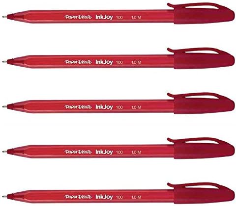 Paper Mate InkJoy 100 Triangular Ballpoint Pens with Cap Medium Nib Red Pack of 5