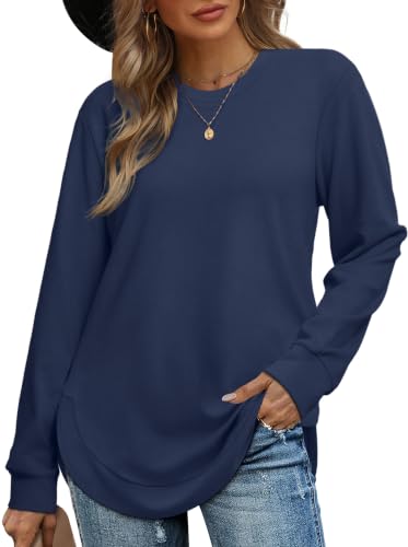 Image of OFEEFAN Womens Sweatshirt Crewneck Long Sleeve Shirts High Low Tops Curved Hem