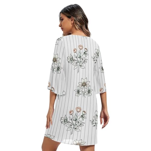 Robe col V fluide masquant les imperfections à motif fleurs blanches - 2