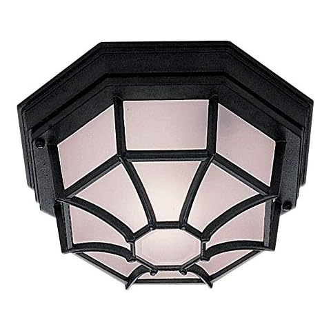 Traditional Style Black LED Outdoor Security IP54 Rated Flush Porch Ceiling Lantern Light with Glass Diffuser - LED Lamp 4.2watt 470 LUMENS Included - IP54 Cover