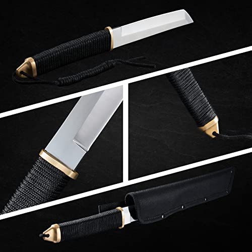 Leopcito 11.5\" Japanese Fixed Blade Tactical Knives with Sheath, Stainless Steel Silver Survival Hunting Bushcraft Full Tang Tanto Blade Knife with Paracord Handle for Camping, Adventure, EDC, C101SL