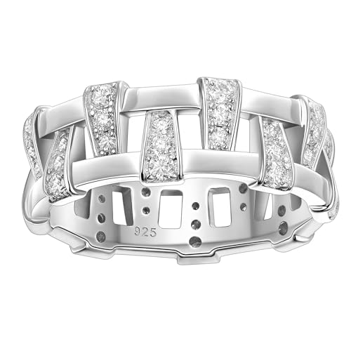 Moissanite Mens Eternity Wedding Band 925 Sterling Silver Round Cut D Color VVS1 Vintage Interlaced Basket Weave Promise Ring for Him Size 7-14