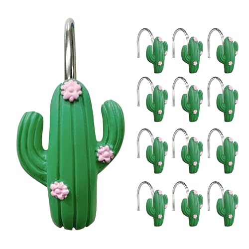Crochets de rideau de douche cactus Sunlit en résine pour salle de bain tropicale x12