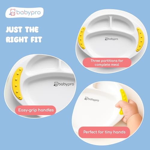 Image of BabyPro Cartoon Feeding Plate for Toddlers, Dinnerware Set for 1+ Year Kids | Easy-Grip Handles, BPA-Free, Non-Toxic, Anti-Skid Base, Cute Design, Yellow