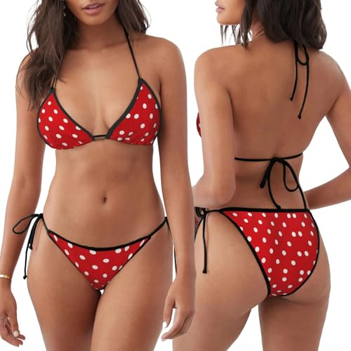 Orange Geometric Abstraction Women 2 Piece Bikini Sets Sling Halter String Triangle Top & Thong String Tie-Up Swimsuit4