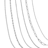RIOSO 6Pcs Silver Chain Necklaces for Women Men Stainless Steel Simple Thin Chain Necklace Set