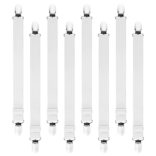 AUAUY Sangles pour Draps de Lit, 8 Pièces Attache Drap Housse Attache Matelas élastique Tendeur de Draps Réglable Bretelles Sangle pour Matelas pour Draps,...