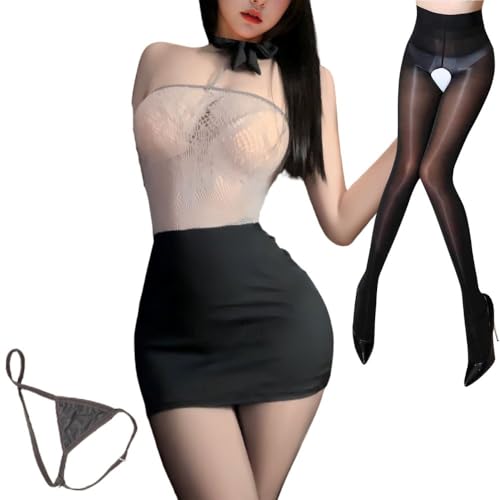 セクシー ランジェリー コスプレ 制服 OL 女教師 秘書 シースルー 透け透け 可愛い レディース フリーサイズ Tバック (ブラック) - 画像1