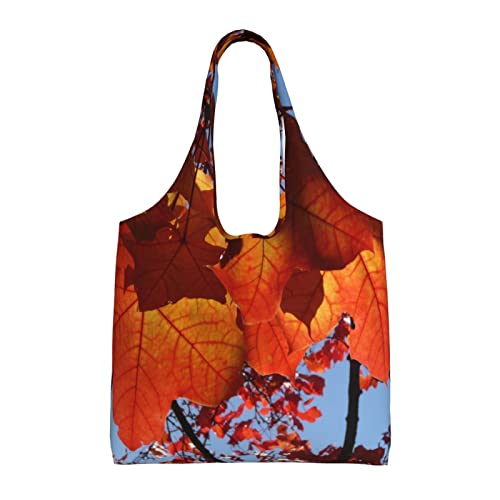 VOZITI Fall Maple Leafs Printed Canvas Tote Bag, Reusable Grocery Bag Aesthetic Tote Bag Gift Bag For Shopping, Weddings, Birthdays, Black, One Size