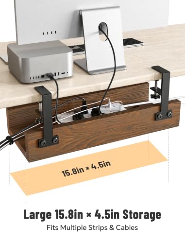 Bandeja organizadora de cables NiHome para debajo del escritorio, madera carbonizada, sin taladro, con abrazaderas acolchadas de silicona para bordes de 0.4-2.1 pulgadas, oculta regleta, soporta 11 lbs miniatura 2