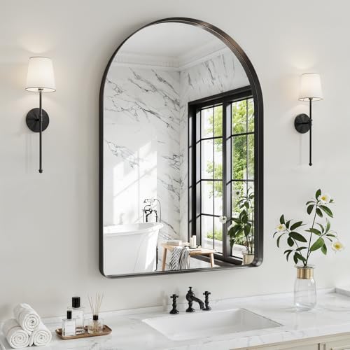Arched Bathroom Mirror 30x40 Black Arch Wall Mounted Vanity Mirror Over Sink with Tempered Glass Aluminum Alloy Deep Frame Farmhouse for Bedroom Entryway Living Room