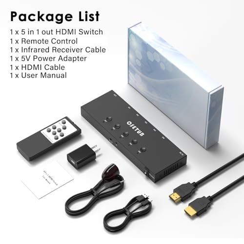 Image of 4K@60Hz 5 in 1 Out HDMI Switch, 5 Port HDMI Switcher Selector Support HDR10 & HDCP 2.2 & Full 3D with IR Remote Control Compitable with Nintendo Switch,Xbox PS5 /4,Fire Stick,Roku,Apple TV for Gaming
