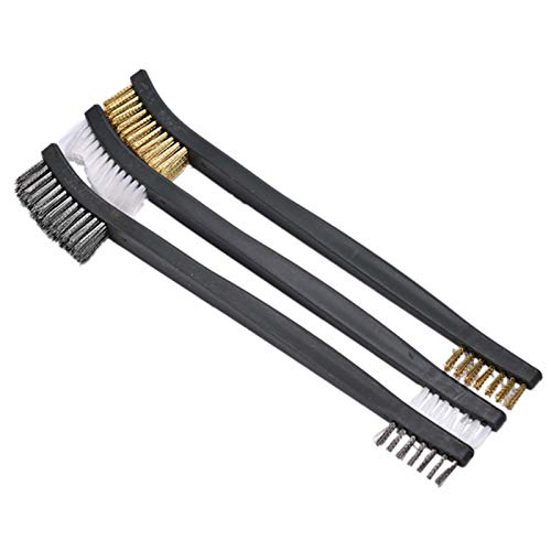 Runsmooth 3Pcs Mini-Drahtbürsten-Set, Edelstahl Messing Drahtbürste, Mini Drahtbürste Messingbürste Kratzbürsten Set Nylonbürsten Weit Verbreitet Zum Reinigen Von Kaffeemühlen, Motoren, Küchen Cover