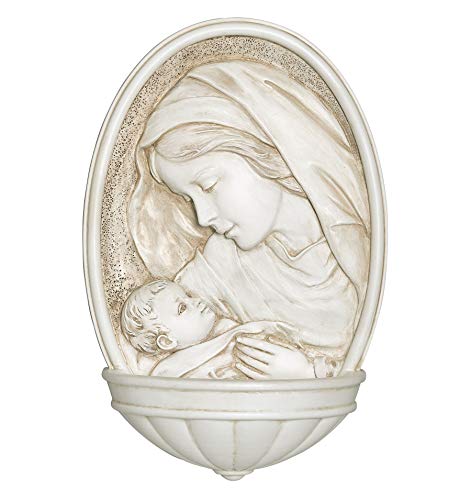 Joseph's Studio by Roman - Madonna and Child Holy Water Font, Renaissance Collection, 8" H, Resin and Stone, Religious Gift, Decoration, Collection, Durable, Long Lasting