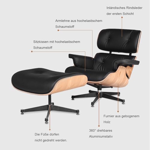 Moderner Fernsehsessel,loungesessel mit hocker,Liegesessel,Ergonomischer Stuhl,Relaxsessel aus Echtleder,Fernsehsessel mit Liegefunktion (Lightly acidified branch & blackish-green peel H 83.8) – Bild 6