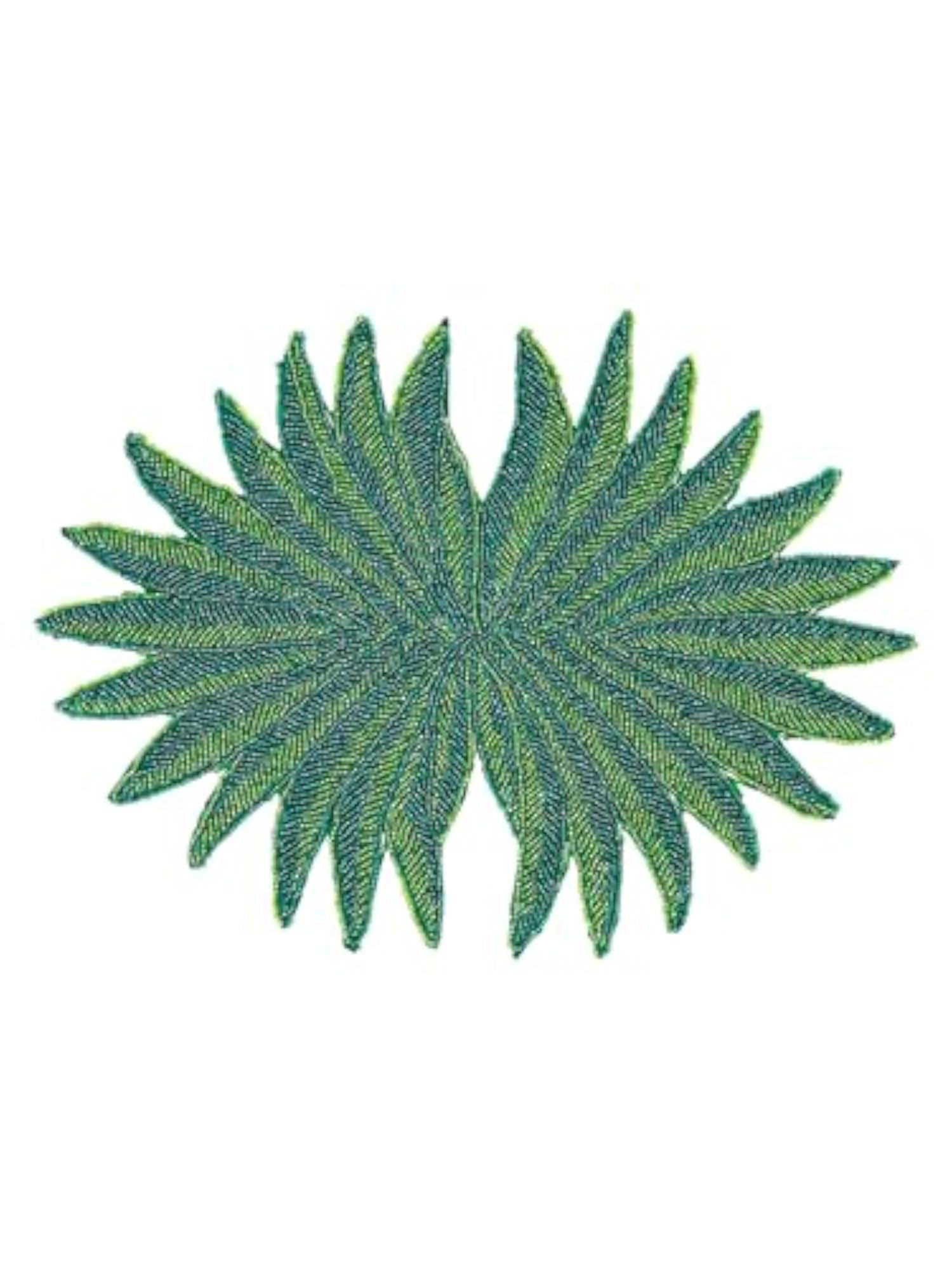 Beaded Design Green Leaf Pattern Polyester Placemats