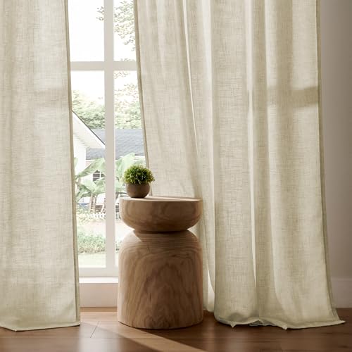 Image of Joydeco Semi Sheer Curtains for Living Room, Linen Curtains 84 Inch Length 2 Panels Set for Bedroom, Curtains 84 Inches Long Rod Pockets Back Tab (84 inch L x 70 inch W, Linen)