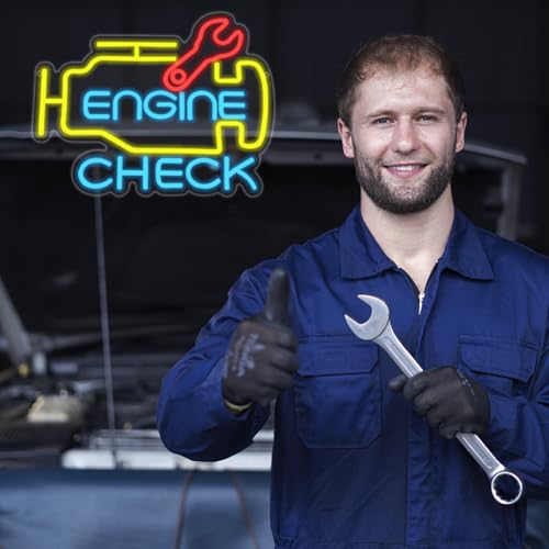 Image of Check Engine Neon Sign for Wall Decor, LED Garage Neon Signs Car Neon Sign USB Powered Neon Wall Signs for Man Cave Auto Repair Shop Workshop Party Birthday Gift