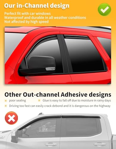 Image of in-Channel Window Visors Rain Guards for Dodge Durango 2011-2026 | Extra-Thick,Extra Durable,Window Deflectors,Vent Visors,Vent Shades,Car Accessories,Polycarbonate (PC)