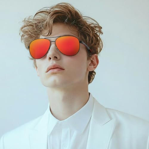 Image of ZENOTTIC Polarized Aviator Sunglasses for Men Carbon Fiber Temple Pilot Sun Glasses with Mirrored Lens UV Protection