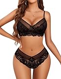Avidlove Lingerie Set for Women Lace Bra and Panty Sets 2 Piece Lace Babydoll Outfits Black M