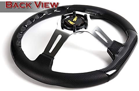 Miniatura 3 de W-Power, 13.5 pulgadas universal 13.504 in 6 pernos agujero profundo plato de madera de fibra de carbono con aluminio pulido cuero negro agarre