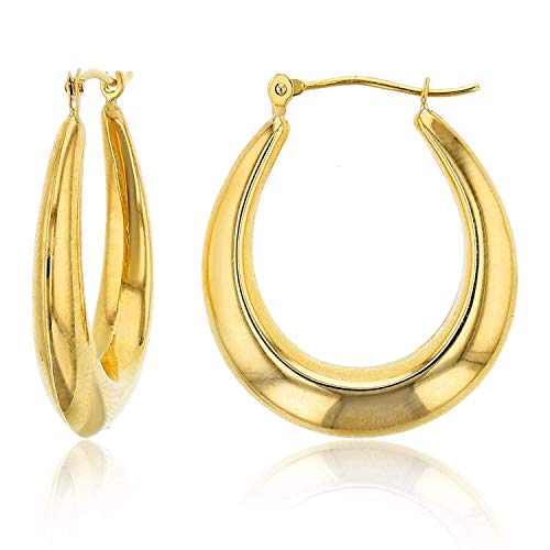 14K Yellow Gold 5mm Thick High Polished Graduated Round Hoop Earrings with Hinged Clasp | 5x26mm Hoop | Round Hoop Earrings | Solid Gold Earrings For Women and Girls