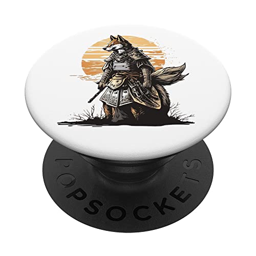 Shibu Inu Sun Japanese Samurai Warrior Battle Pose Japan Art PopSockets Swappable PopGrip, Black