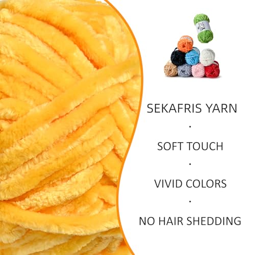 Image of 4 Pack Plush Chenille Chunky Yarn - Fluffy Velvet Yarn Crochet for Blanket Knitting and Crocheting - Soft Baby Yarns for Crocheting - Amigurumi Crochet Yarns 100g (87yds) (4 Golden Yellow)
