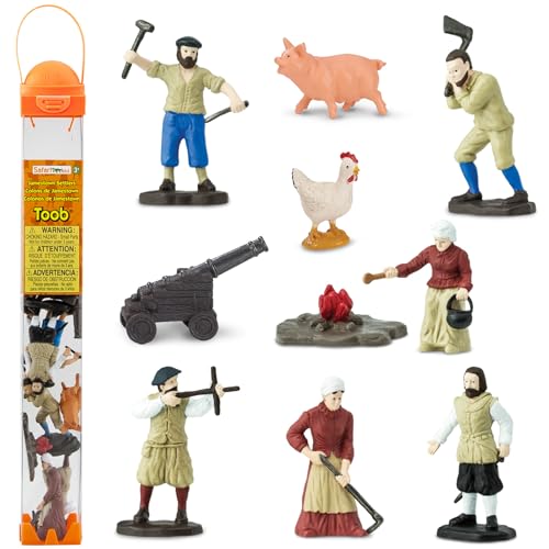 Safari Ltd. Jamestown Settlers TOOB - 10 Figurines: Sailor Gardener Blacksmith Settlers John Smith Chicken Pig Cannon - Educational Toy Figures For Boys Girls & Kids Ages 3+