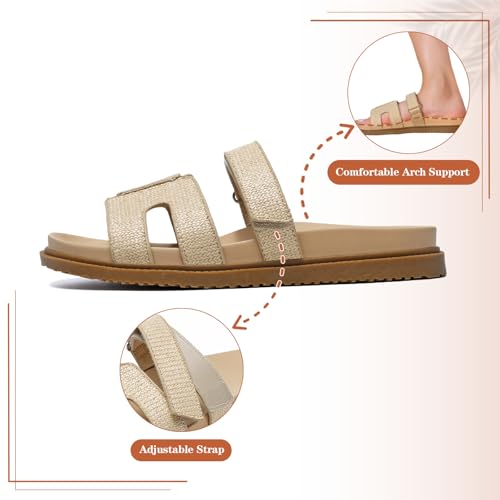 ZEENXIUYA Women's Slide Sandals with Comfort Arch Support, Adjustable Velcro Summer Beach Slides, Lightweight Slip on H-Strap Leather Open Toe Wide Flat Sandal - image 4