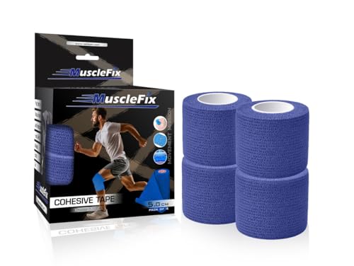 Image of MuscleFix Breathable Self Adhesive Wrap, Athletic, Non Woven Cohesive Bandage - for Sports, First Aid Medical, Wrist, Swelling (5 cm X 4.5 mtr- Pack of 4) (Navy Blue)