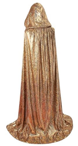 Sanmoury Adult Halloween Hooded Cloak Christmas Party Shiny Cape Cosplay Costumes (Gold Small)