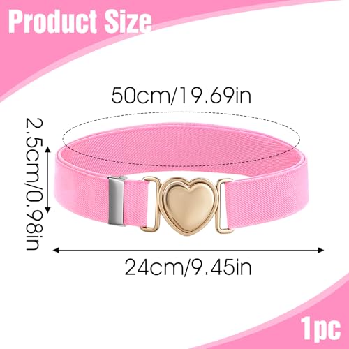 Lnngub Elastische Gürtel für Mädchen, Rosa Kinder Modegürtel Einstellbar Gürtel aus Polyester mit Herz Schnalle aus Zinklegierung für Jeans, Kleider, Pullover (Geeignet für Taillenumfang: 50cm–70cm)