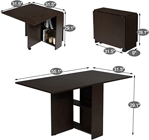 Dinaza Folding Dining Table Drop Leaf Table For Small Spaces With 2 Tier Storage Racks Multifunction Space Saving Table Extension Dinner Table For Kitchen Bedroom #TOP1