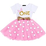 Toddler It's My 1st/2nd Birthday Cake Smash Outfit One Two Year First Birthday Party Tutu Dress for Baby Girls Princess Shiny Letter Sequin Bow Polka Dot Tulle Dress Evening Dance Ball Gown #Pink