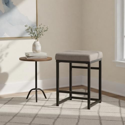 Image of Homepop Home Decor | Modern 24-Inch Counter Stool | Backless Metal Frame Bar Stools Counter Height | Decorative Home Furniture, Brown, K7651.24-F1552