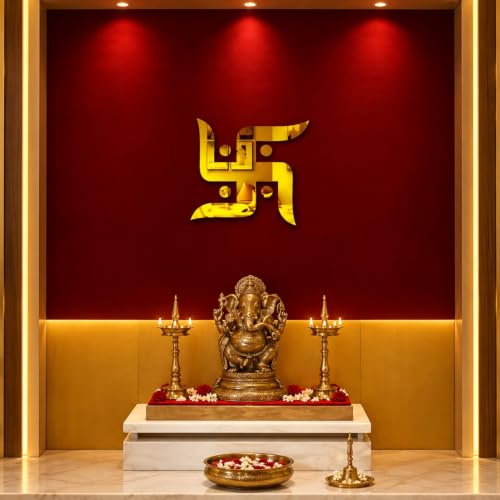 Image of XAUGE Acrylic Swastik Adhesive Sticker Gold 10x10 cm Set of 1