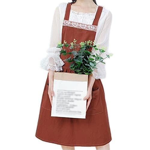 Tablier en Coton pour Fleuriste, Salon de thé, vêtements de Travail, Boulanger, Femme de Chambre, café, Serveuse, pâtissier, Cuisinier (Rouge)